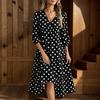 Autumn and Winter New French Gentle Wind Polka Dot Dress V-neck Loose Seven-quarter Sleeve Dress