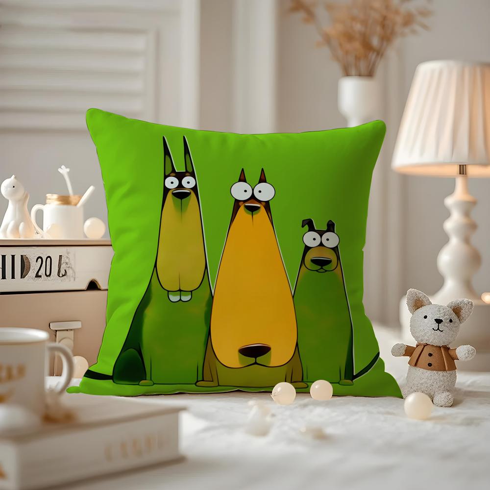 Funny Creative Cartoon Doberman Cushion Cover Anti-dustmite Pillowcase Invisible Zipper Silky Short Plush Sofa Cushion Cover