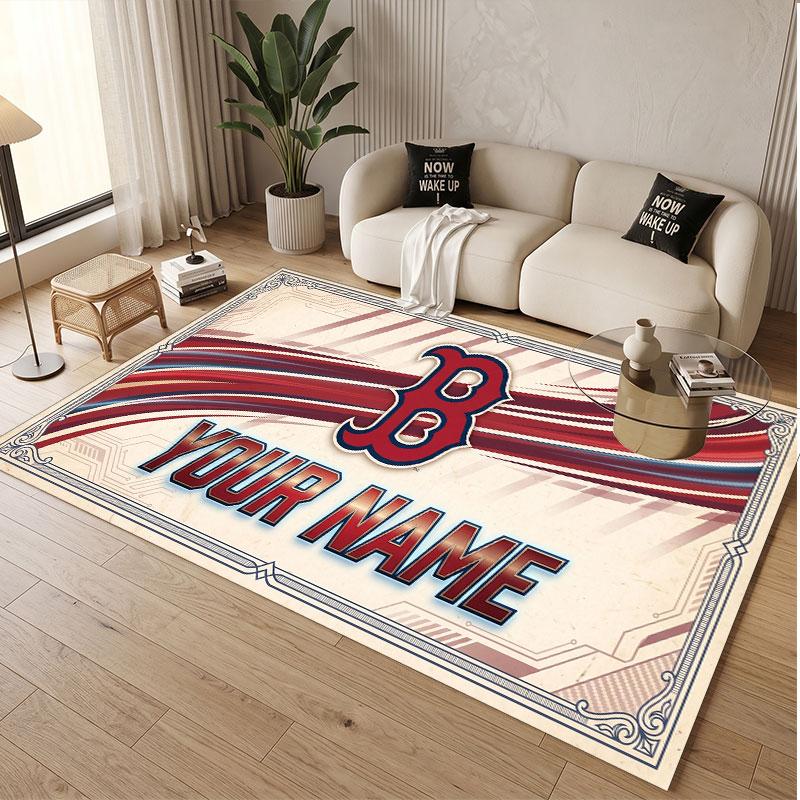 Custom Rug Boston Red Sox Pattern Print Name Text Soft Non‑Slip Floor Carpet for Home Indoor Decoration