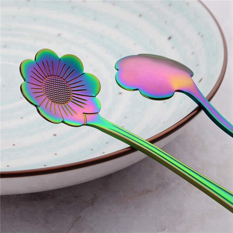 

ABWR-16 Flower Spoon Set, 410 Stainless Steel Reusable Tea Spoon, Stirring Spoon, Coffee Spoon (4.9 Inch, Rainbow)