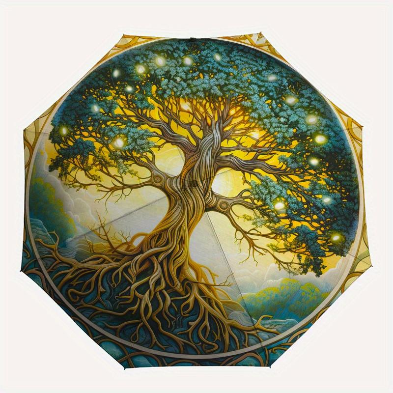 Lebensbaum Regenschirm, Tragbarer 3-fach Kompakter Regenschirm für Herren & Damen, S65