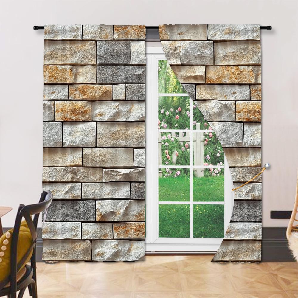 2 pcs, versatile polyester transparent curtains for home decoration Imitation Tile Wall Pattern for use in bedrooms and living