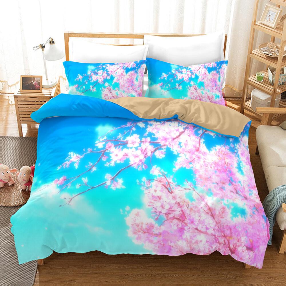 

3D персиковый цветущий пододеяльник комплект постельного белья с цветущим узором из микрофибры с весенней цветочной тематикой мягкий 2/3 шт. пододеяльник EU single(135x200cm)