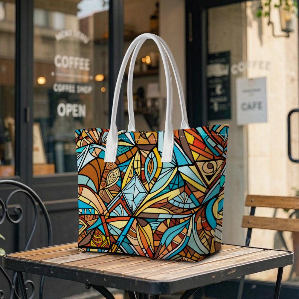 Abstract Geometric Print Tote Bag Fashion All-match Casual Daily Shoulder Bag for Women Shopping Portable Handbag