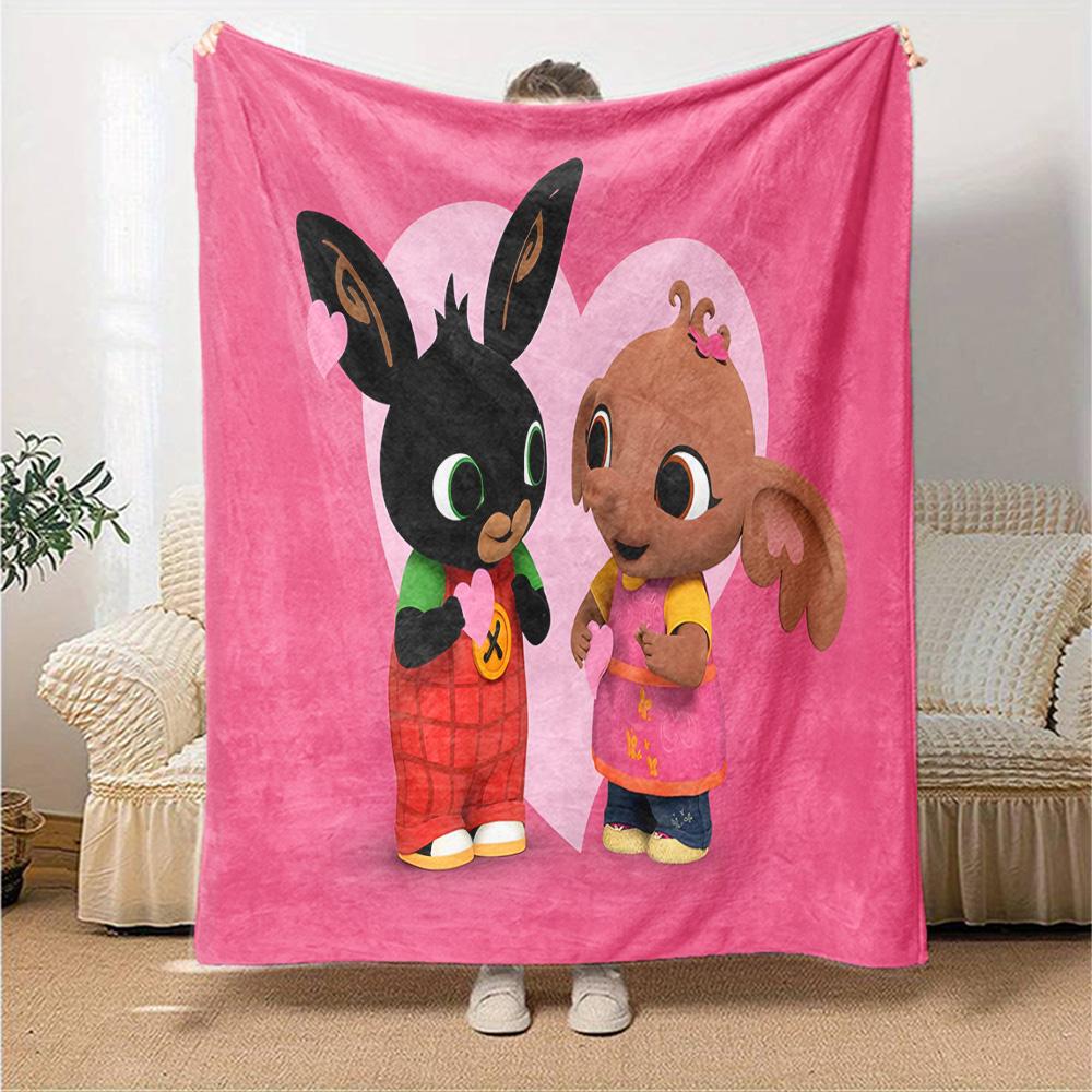 Rainbow Bing Friends Singing Flannel Blanket, Soft Polyester, Modern Design, All-Season for Camping, Travel, Gifts for holidays or birthdays