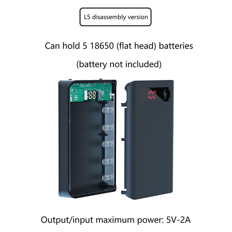 

Зарядное устройство для мобильного телефона Съемный корпус для самостоятельной сборки 5*18650 Аккумулятор Кейс для Power Bank 10 Вт Двойной USB Держатель Коробка для хранения аккумуляторов чёрный