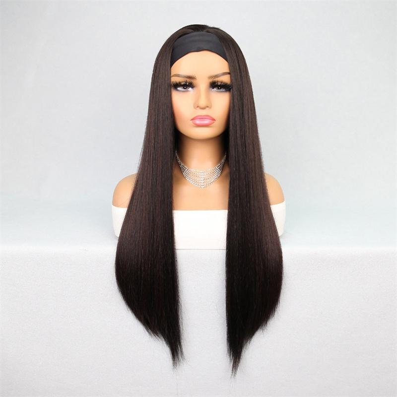 

Синтетический женский парик-ободок Черные длинные прямые волосы Натуральный мягкий повседневный парик-шарф для женщин Термостойкое волокно