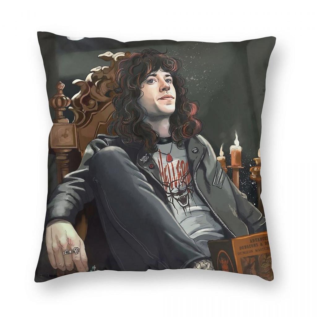 King Of Hellfire Eddie Munson Square Pillowcase Polyester Linen Velvet Creative Zip Decor Bed Cushion Cover