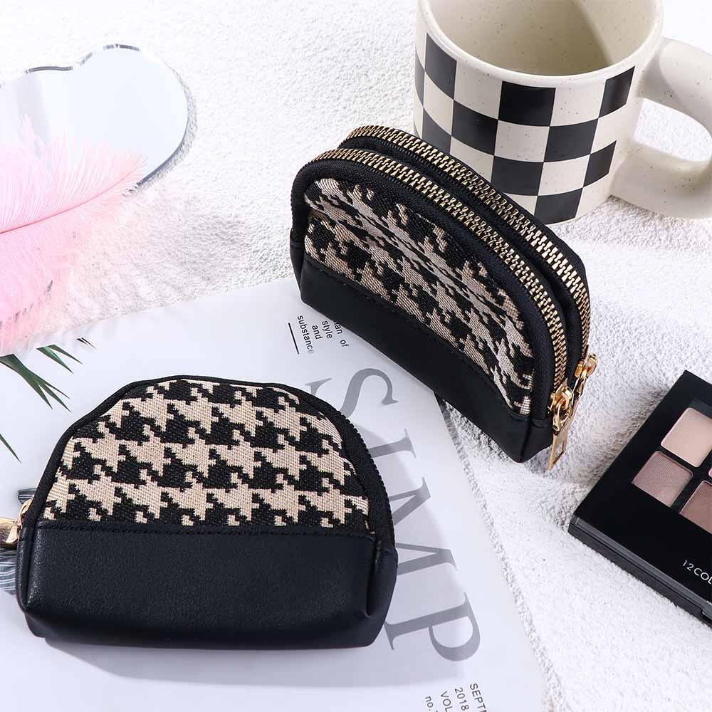 Handy Fabric Mini Double Layers Zipper Canvas Wallet Card Holders Leather Bag Women Coin Purse