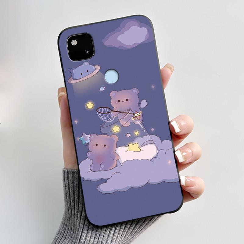 Coque Pour Google Pixel 4A 4 A 4G Noir Coque de Téléphone Esthétique Mignon Chat Dessin Animé Mince Souple TPU Silicone Arrière Pour Pixel4A Coquille