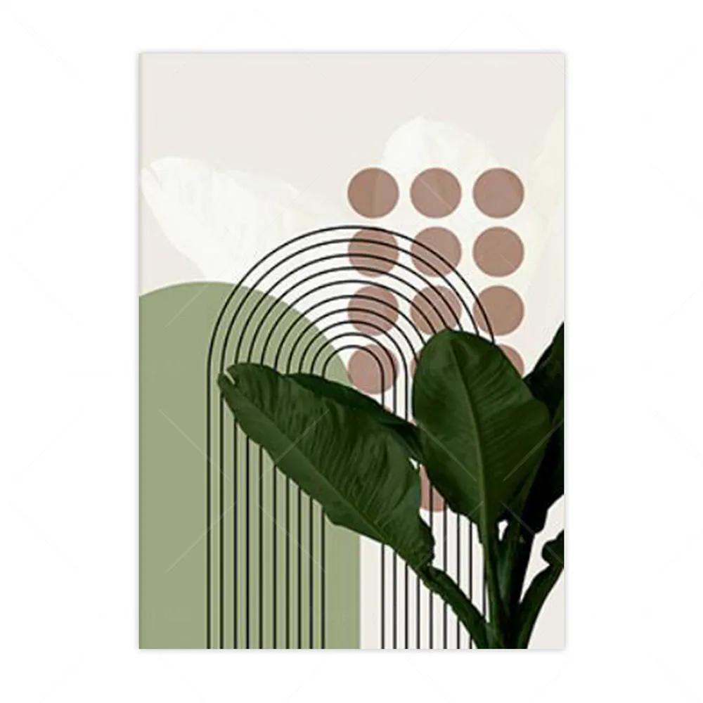 Bohemian Light Frameless Canvas Painting Simple Green Leaves Plant Poster Simple Lines Bedroom Decorative Wall Art