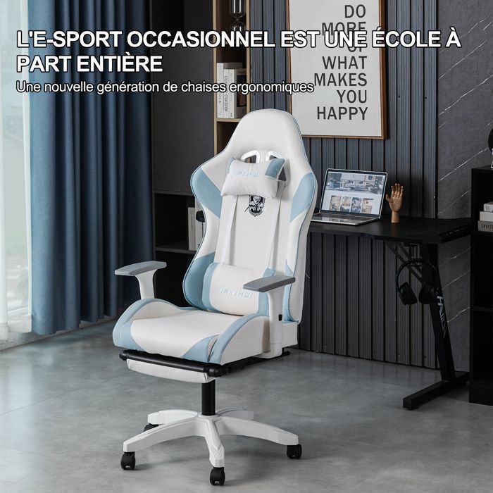 FOXSPORT-fauteuil gaming-Chaise De Jeu ergonomique-Avec repose-pieds-Réglable En hauteur-Chevalier De La Lune-charge 200KG-Bleu