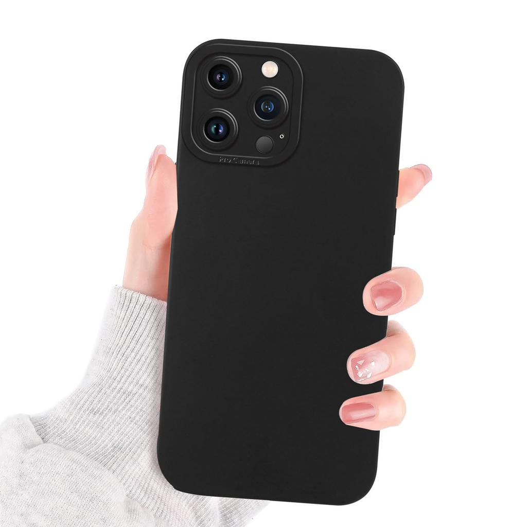 Luxury for iPhone 16 15 14 Pro Max Plus 13 12 11 7 Black Phone Case,Soft TPU Silicone Shell Shock-Absorbing Camera Protection Cover