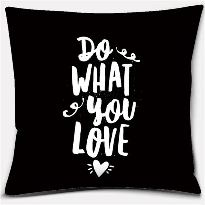 Black and White English Sentence Series Printed Square Home Decor Pillow Cover Car Sofa Cushion