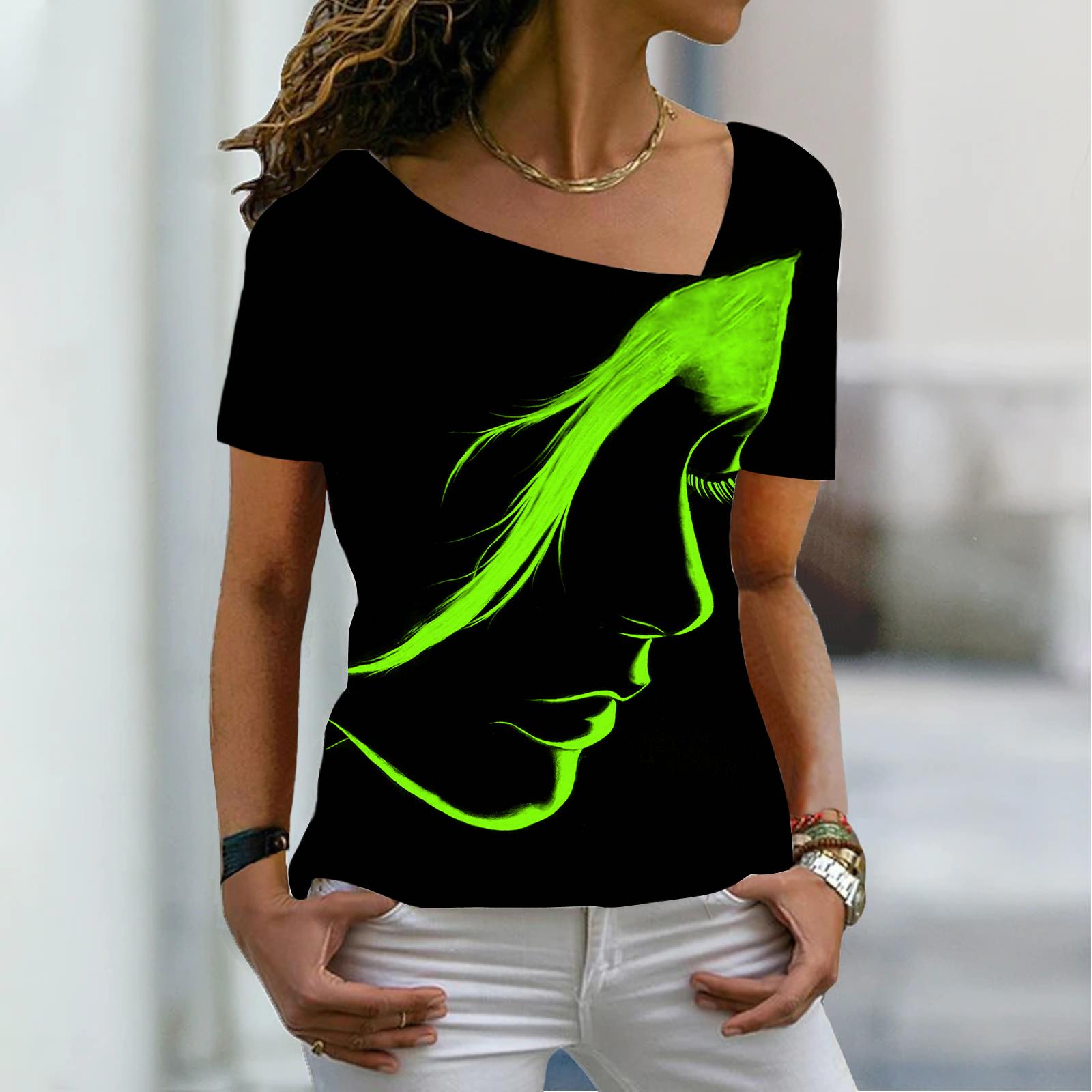 

Жіноча модна нова футболка в стилі ретро з принтом на обличчі з короткими рукавами, базова сорочка з v-подібним вирізом, літній топ XS-8XL/3D-друк 2XL