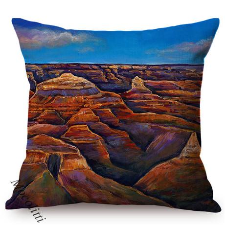Desert Canyon Scenery Pattern Cotton Linen Car Sofa Pillow Case Landscape Oil Painting Art Living Room Decoration Cushion Cover