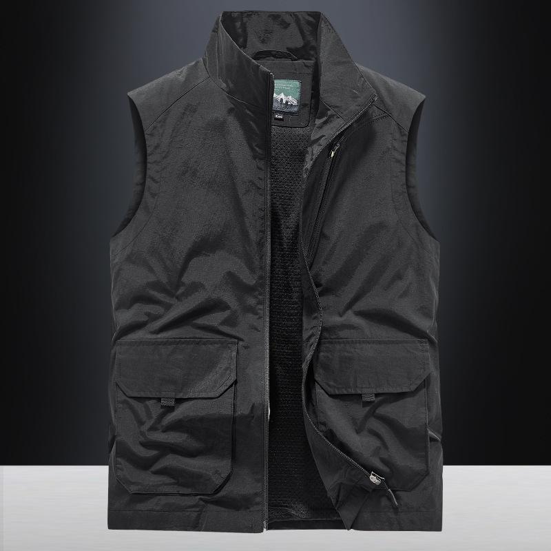 Men's Vest Casual Outdoor Vest Stand-up Collar Photography Vest Spring and Autumn Stand-up Collar Vest Men's Jacket
