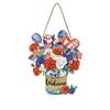 Independence Day Themed Hanging Wooden Wall Decor Door Hanger with Welcome Sign and Floral Design for Holiday Home Decoration