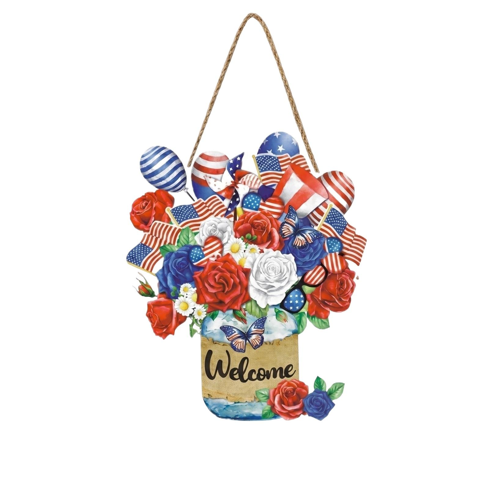 

Wooden Hanging Door Decoration Independence Day Theme Rustic Wall Mounted Home Festival Ornament for Front Door Hanging One Size