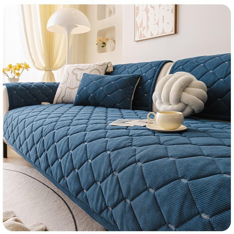 1 Stück Verdickte Warme Sofabezug Einfarbige Plüsch Anti-Rutsch Fleckenabweisend Couchkissen Bequem Weich Möbelschutz 1seat 70x70cm-1pcs blau