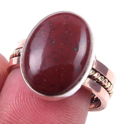 Bague bicolore en argent sterling 925 avec pierre précieuse naturelle en jaspe rouge, taille 8,5 q9q53