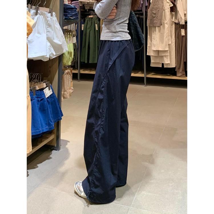 

Navy Blue Quick-drying Work Pants for Women In Summer Thin American Loose Straight Wide-leg Pants Small Casual Sports Pants S