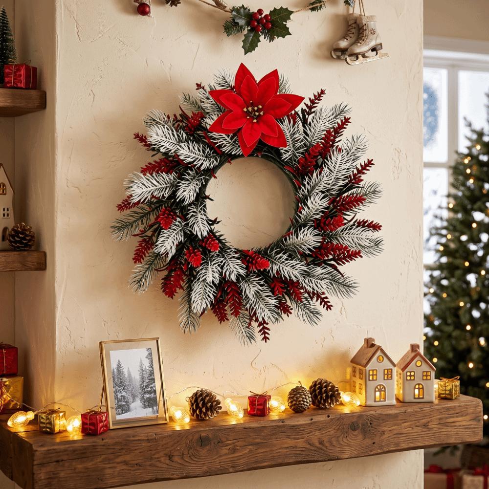 Red Berries Christmas Wreath Pinecones Xmas Ornament Christmas Decorations Window Hanging