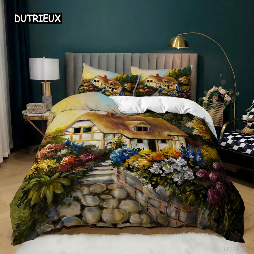 Painting Duvet Cover Set King Size Beach Sunset Reef Natural Landscape Painted Bedding Set Natural Scenery Polyester Quilt Cover