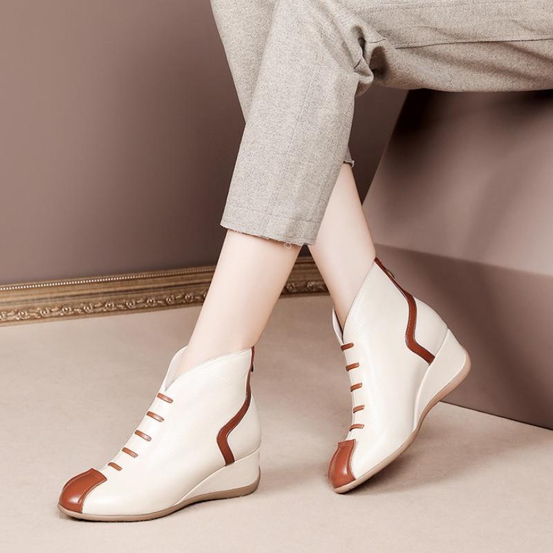 Fashion Autumn Fashion Mixed Colors Design Ankle Boots Women Retro Back Zip V-shaped Opening Platform Boots Cozy Waterproof Casual Boots