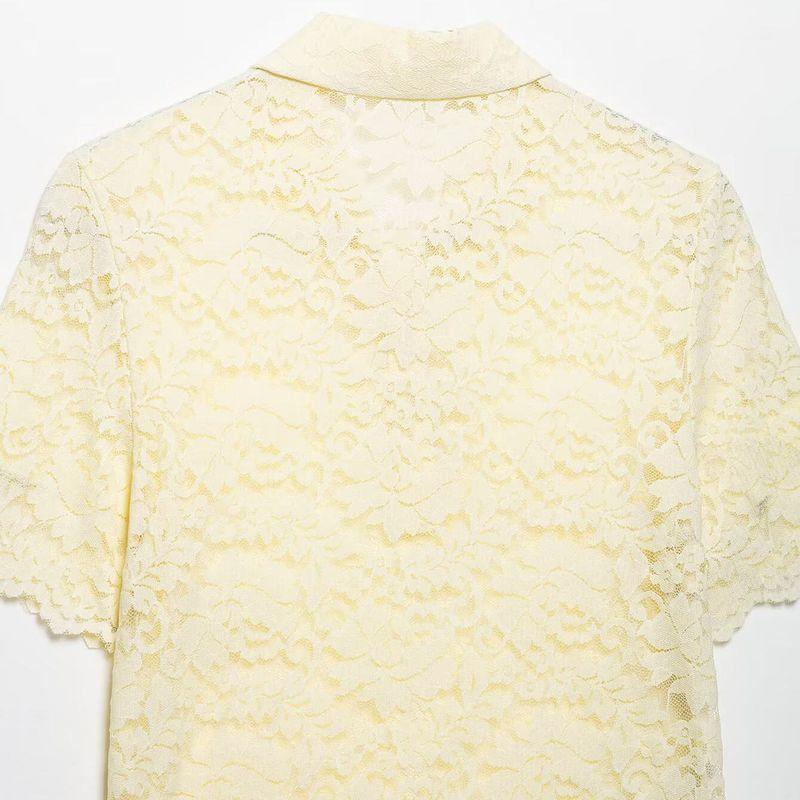 Kaslead New Arrival Women's Fashion Style Stylish Simple and Versatile Lace Short Sleeve Shirt 3067057