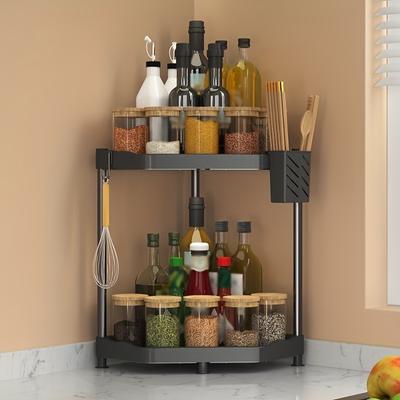 1pc Double-layer Triangular Rack, Seasoning Storage Rack, Bathroom Shower Corner Shelves, For Kitchen Countertop And Bathroom