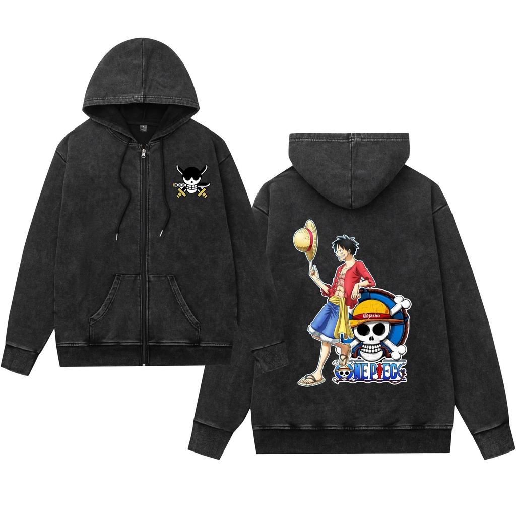 Unisex Retro Distressed Zip-Up Hoodie Cardigan