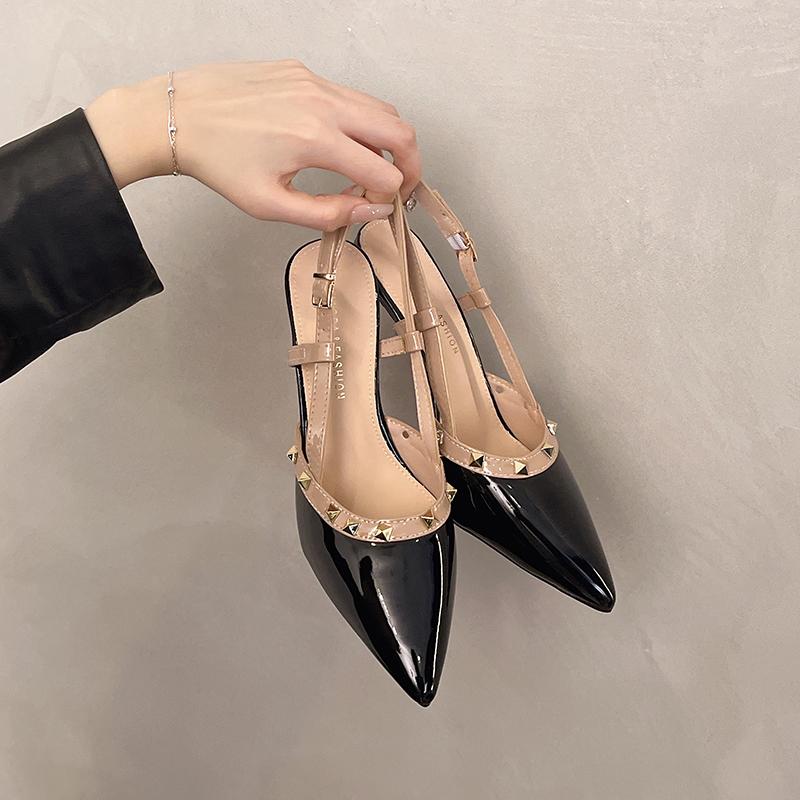 Fashion 2025Luxury Women's Shoes Brand Woman Sandals Rivets Summer Designer  High Heels Shoes Female Leather Pointed Toe Pumps Fashion