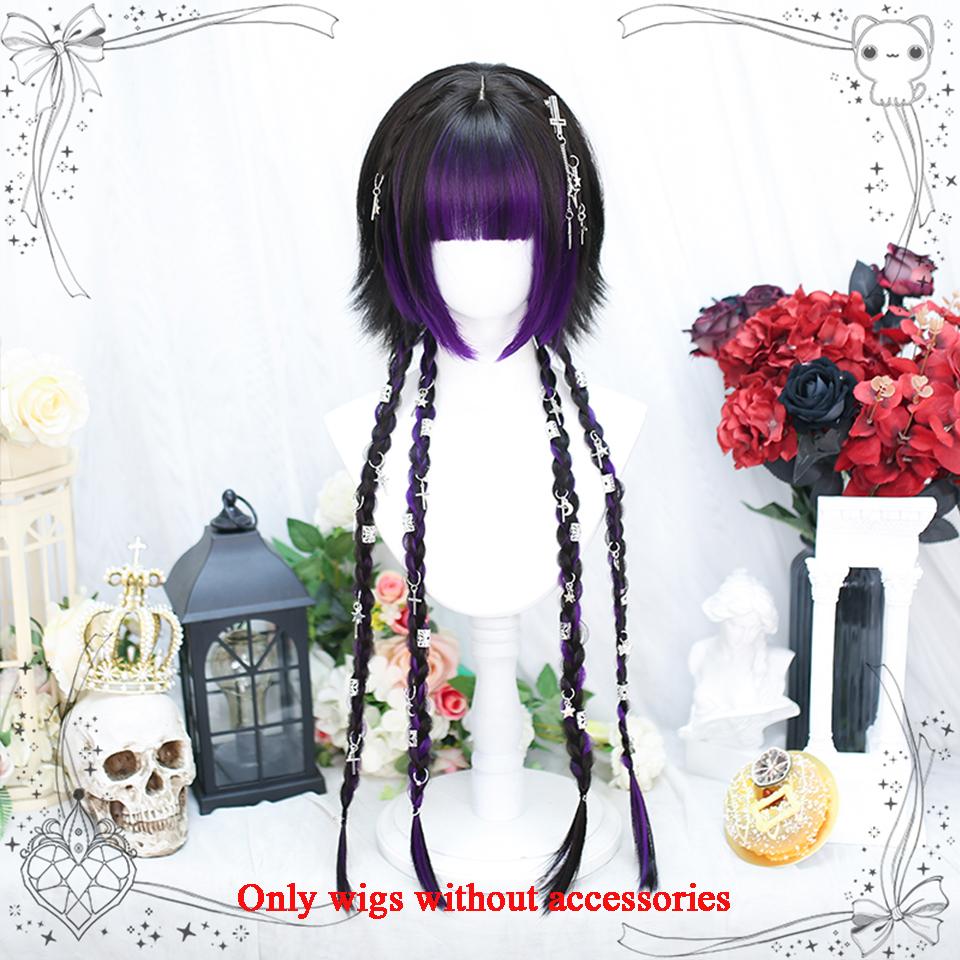 Synthetic Long Straight Hair And Straight Blue Highlights Women's Fringe Wig Cosplay Lolita Party Wig For Women