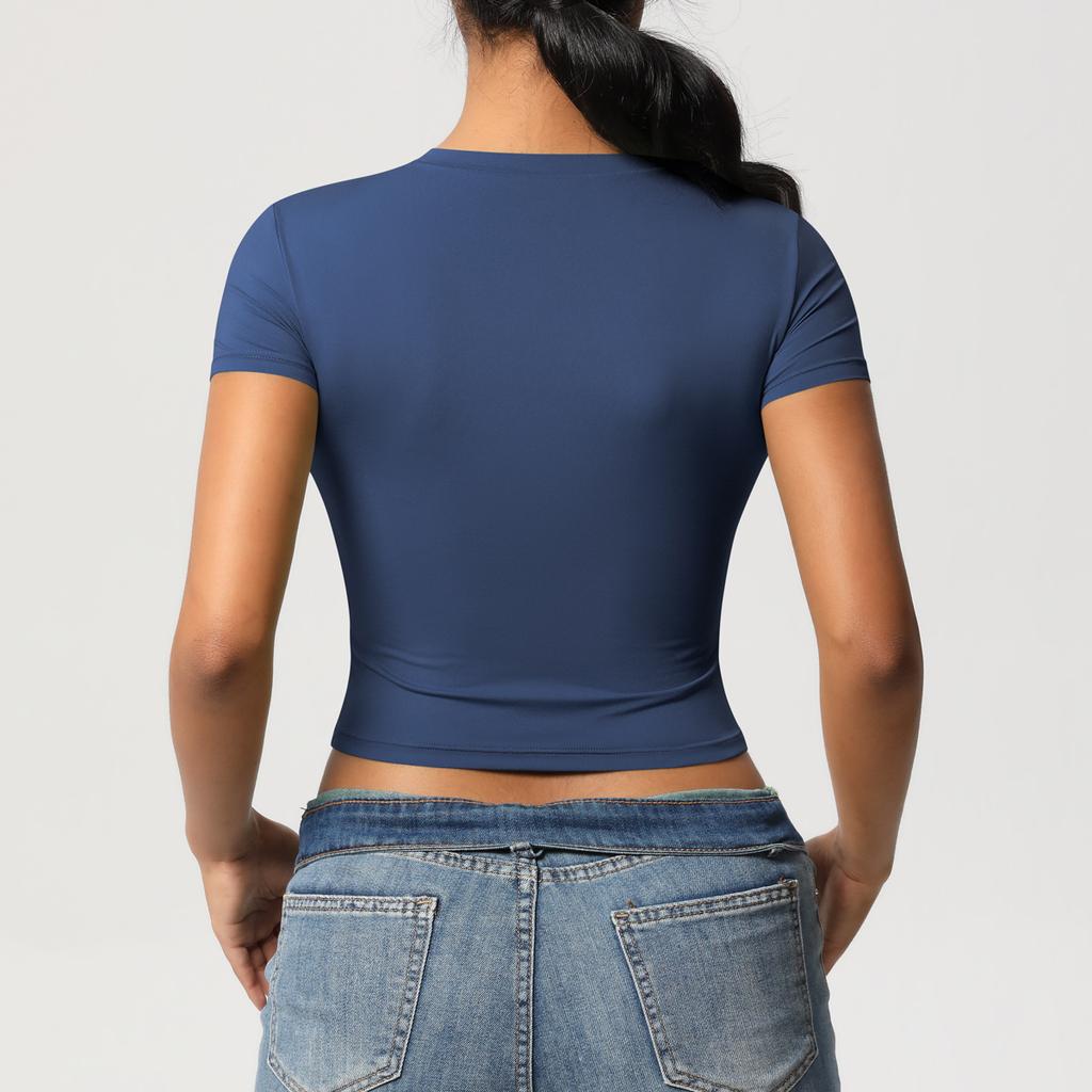 Double Sided Nylon Casual Tight Quick Drying Pilates Top Yoga Suit Short Sleeved Running Fitness T-shirt