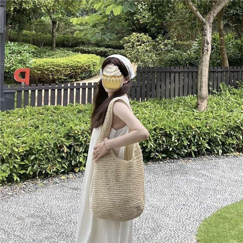 Wind Large Capacity Shoulder Straw Bag Women's Summer Seaside Vacation Beach Woven Bag Straw Bag Lazy Wind  New