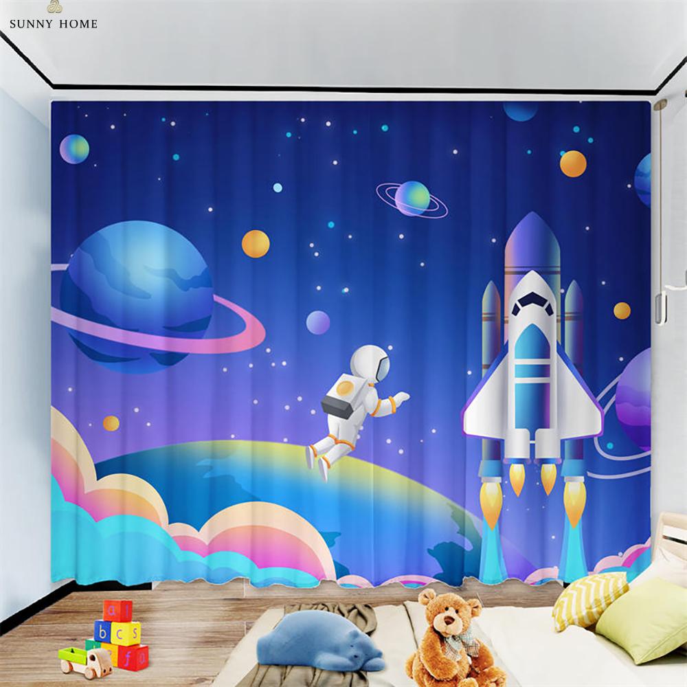 Kreskówkowy Wszechświat Gwiaździste Niebo Zasłony Kreatywny Modny Nadruk Zasłony do Pokoju Dziecięcego Zasłony do Salonu Kuchni Okno