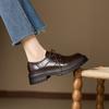 Cowhide Brock Small Leather Shoes Spring and Autumn Thick Heel Round Head Carved Leather Lace-up Deep Mouth Single Shoes Women