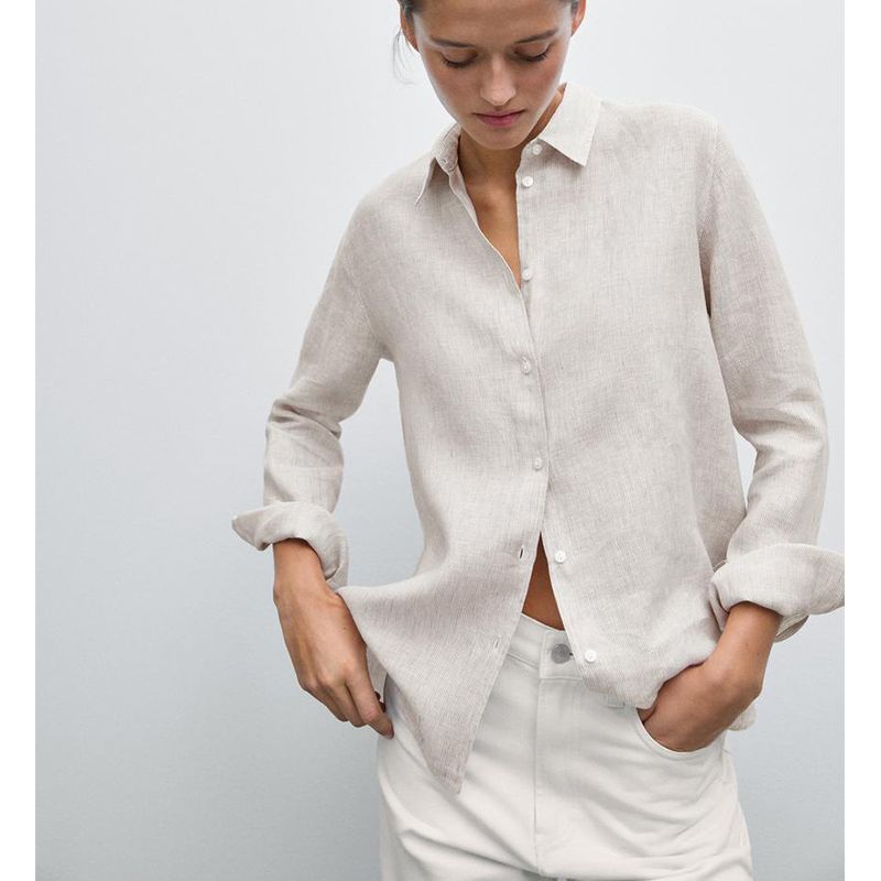 MD Spring/Summer New Arrival Women's Clothing French Laziness Commute Style Lapel Long Sleeves Pinstripe Elegant Shirt 5140515