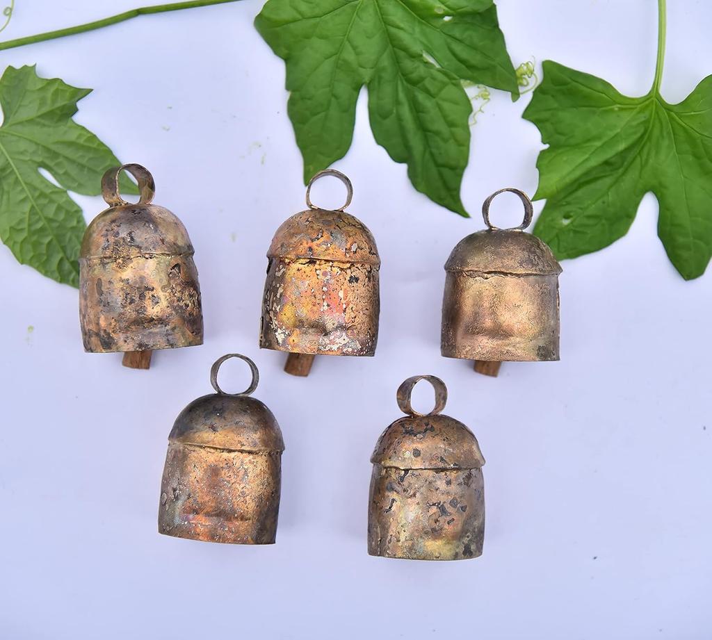 Small Metal Cow Bells 2 Inch Rustic Gold – Handmade Jingle Bells for Crafts, Christmas Ornaments, Wind Chimes, Boho Vintage Holiday Decor, DIY Bells