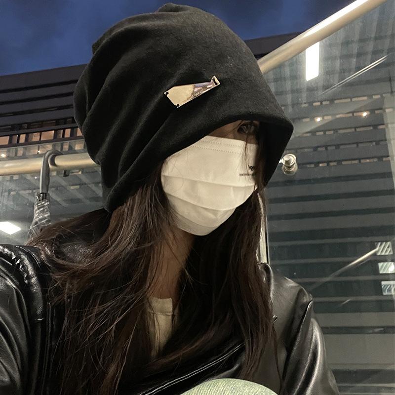TUshu/Metal sense of destiny~ Large version bag head hat women's autumn and winter versatile warm ear protection cold hat stack hat tide