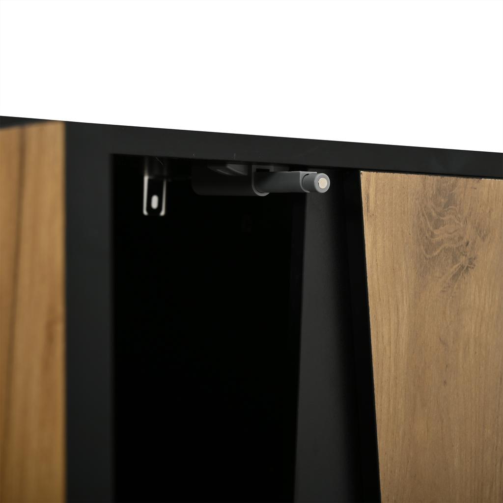 Storage Cabinet, Sideboard 2 Doors, Coffee Bar with 3 Drawers, Side Cabinet Living Room, Kitchen, Study, Natural Wood Color + Black, 120×40×70cm