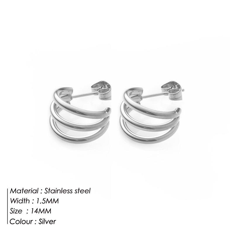 Gold-Plated C-Shaped Titanium Steel Layered Hoop Earrings for Women - European  American Style