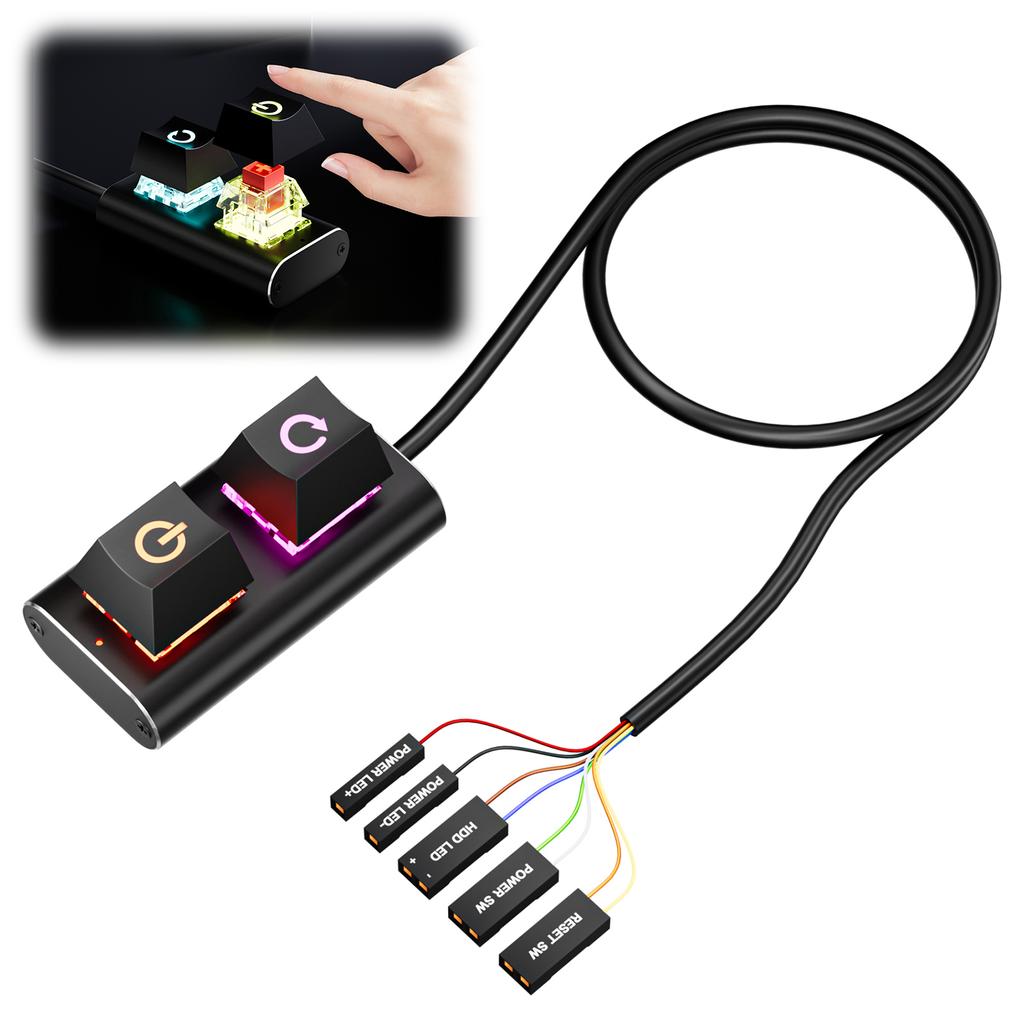 2m Desktop Power Switch External Start Computer Switch with LED Light PC Motherboard External Start Power Switch for Motherboard