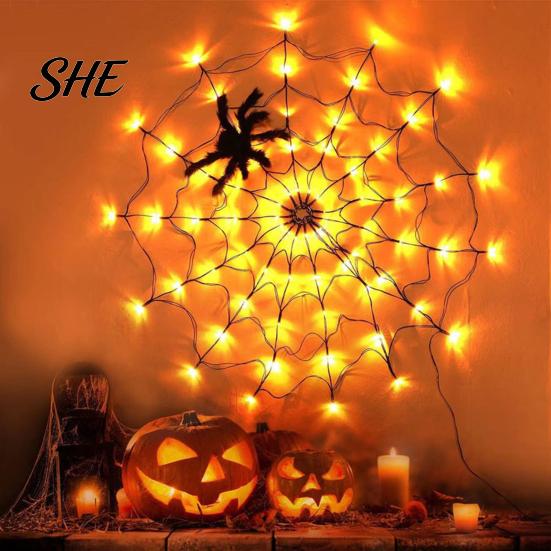 Realistic Spider Web for Home 47" Halloween Light Up with LED Lights, Giant Festive Holiday Atmosphere Supplies Cobweb Decoration Remote Control