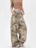 Men's Retro Camo Embroidered Straight-Leg Jeans - High-Design Streetwear, Floor-Length Wide-Leg Pants