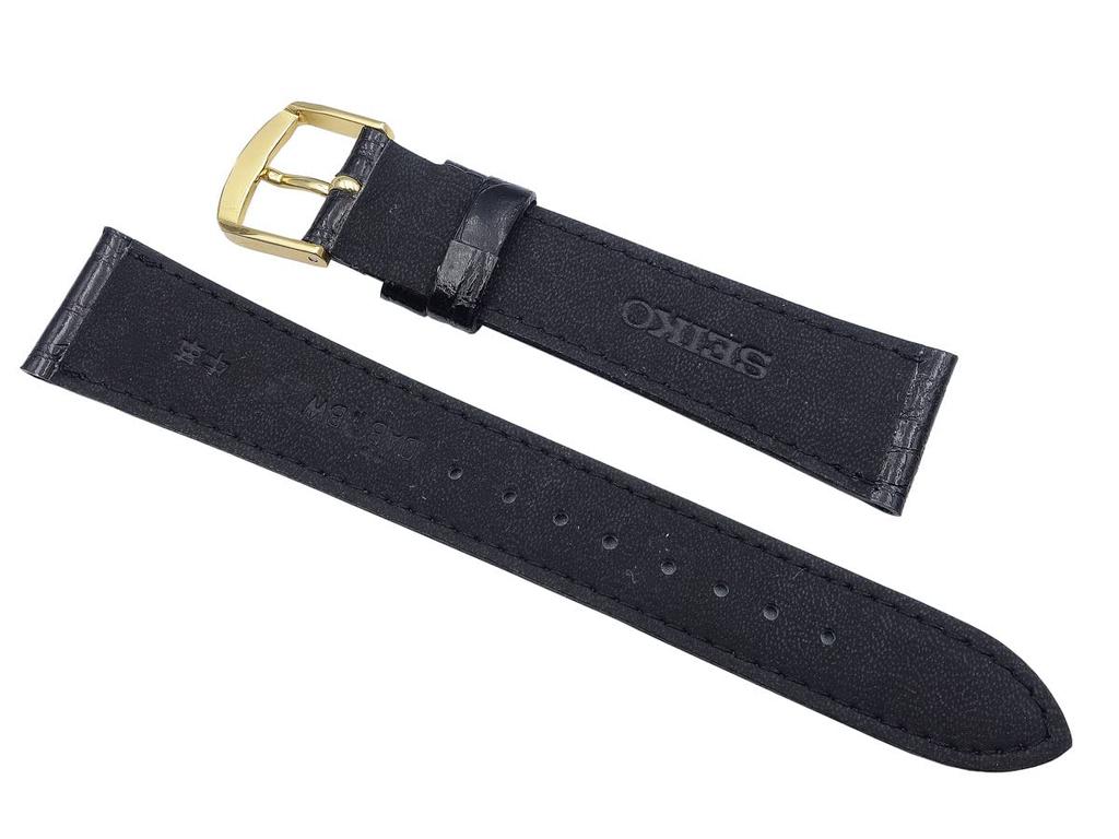 Seiko DAB5 20mm Watch Black Cowhide Authentic Strap, Crocodile-Embossed Leather, Men's,