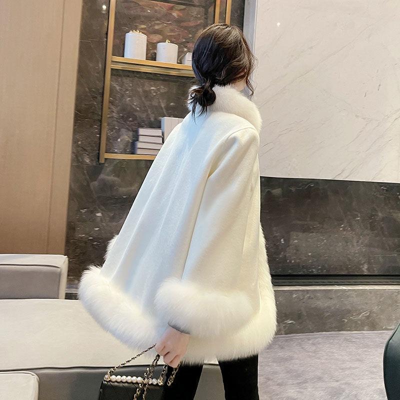 New winter imitation fox fur coat women's clothing celebrity shawl woolen coat woolen cape