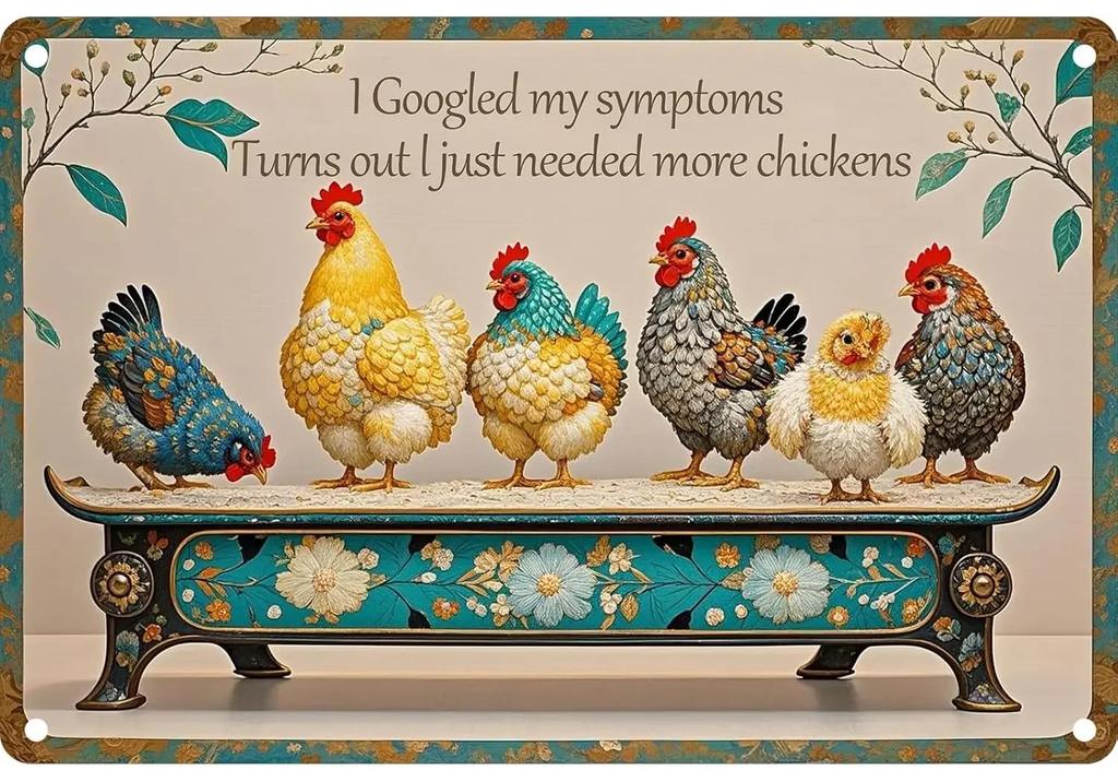 Chicken Metal Tin Sign Vintage 2D Flat with 3D Visual Effect Metal Post Wall Art for Chicken Coops Farms Yards Home Bar Cafe