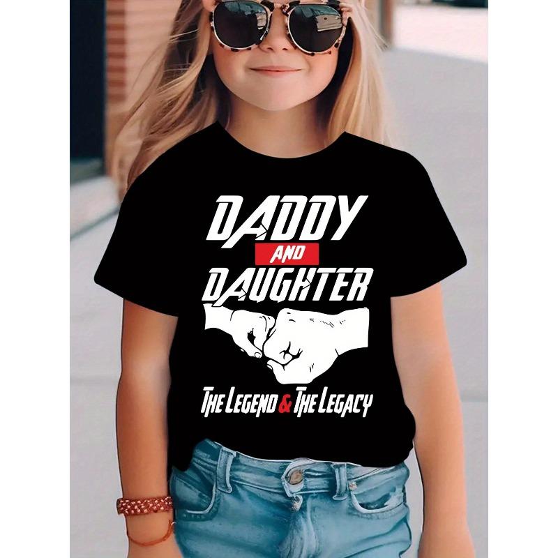 

European sizes Summer Fashion Short-Sleeve T-Shirt for Girls with Daddy And Daughter Letter Pattern Print, Casual And Versatile Top 98cm чёрный